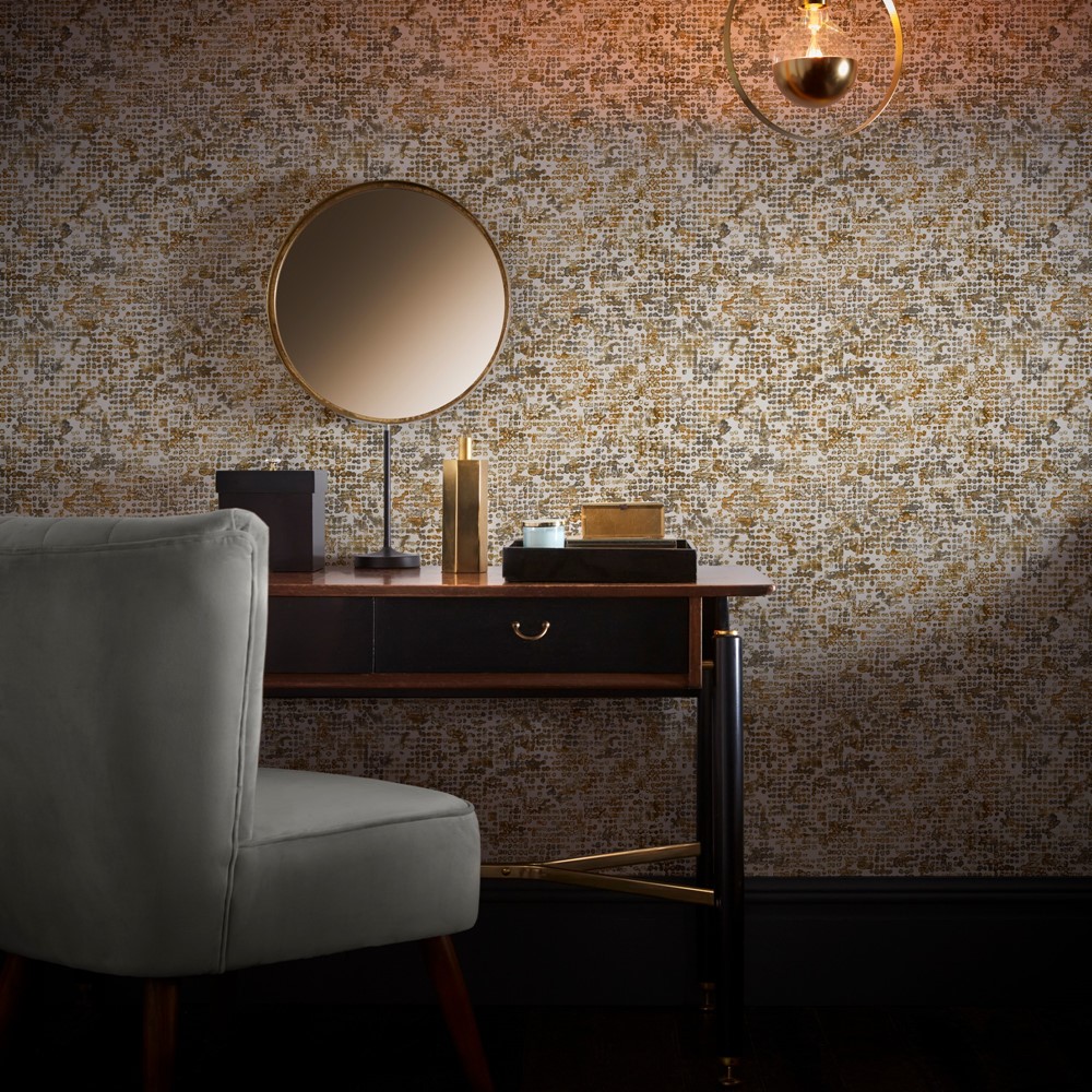 Scintilla Wallpaper W0154 02 by Clarke and Clarke in Ochre Yellow